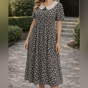 Floral Black and White Midi Dress length 50 inch